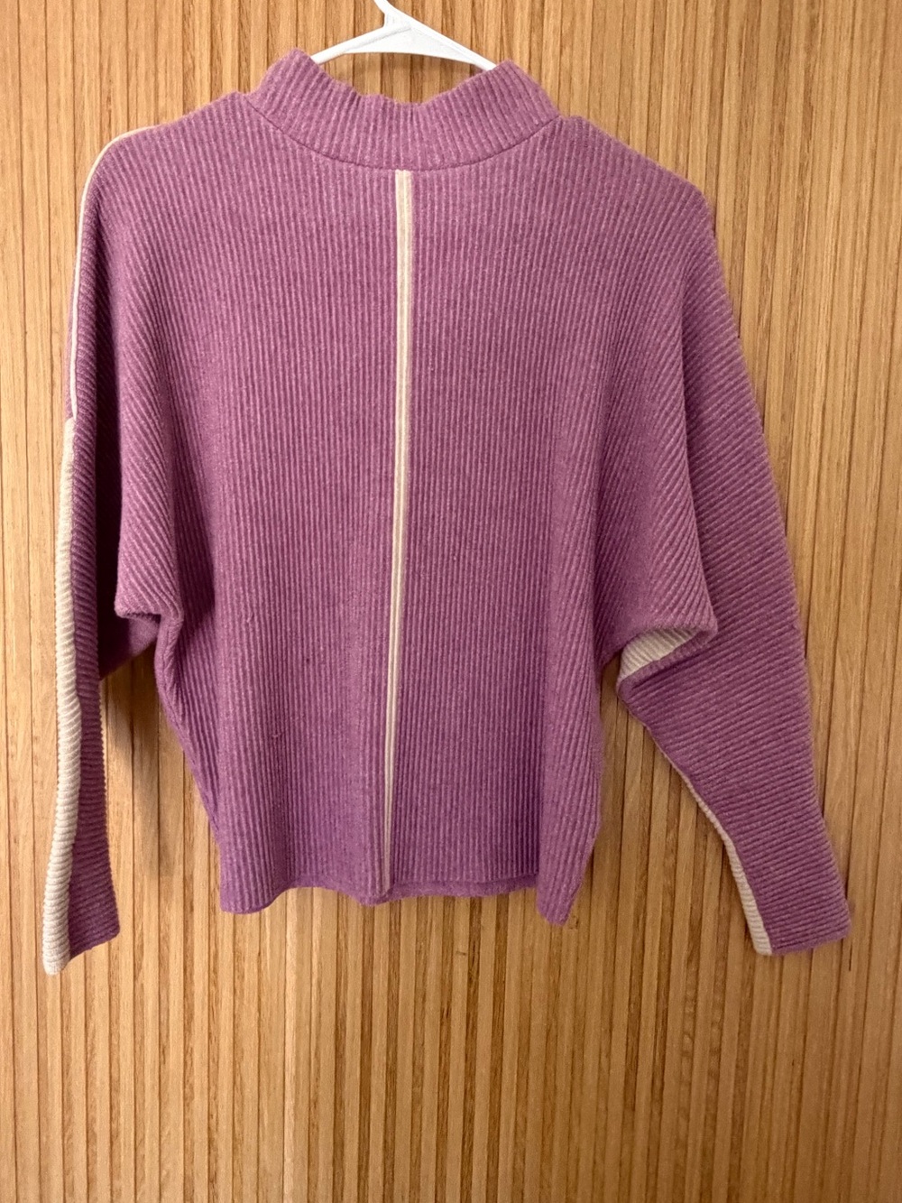 PHILOSOPHY Purple Colorblock Ribbed Knit Mock Neck Sweater Cream Stripe Small S